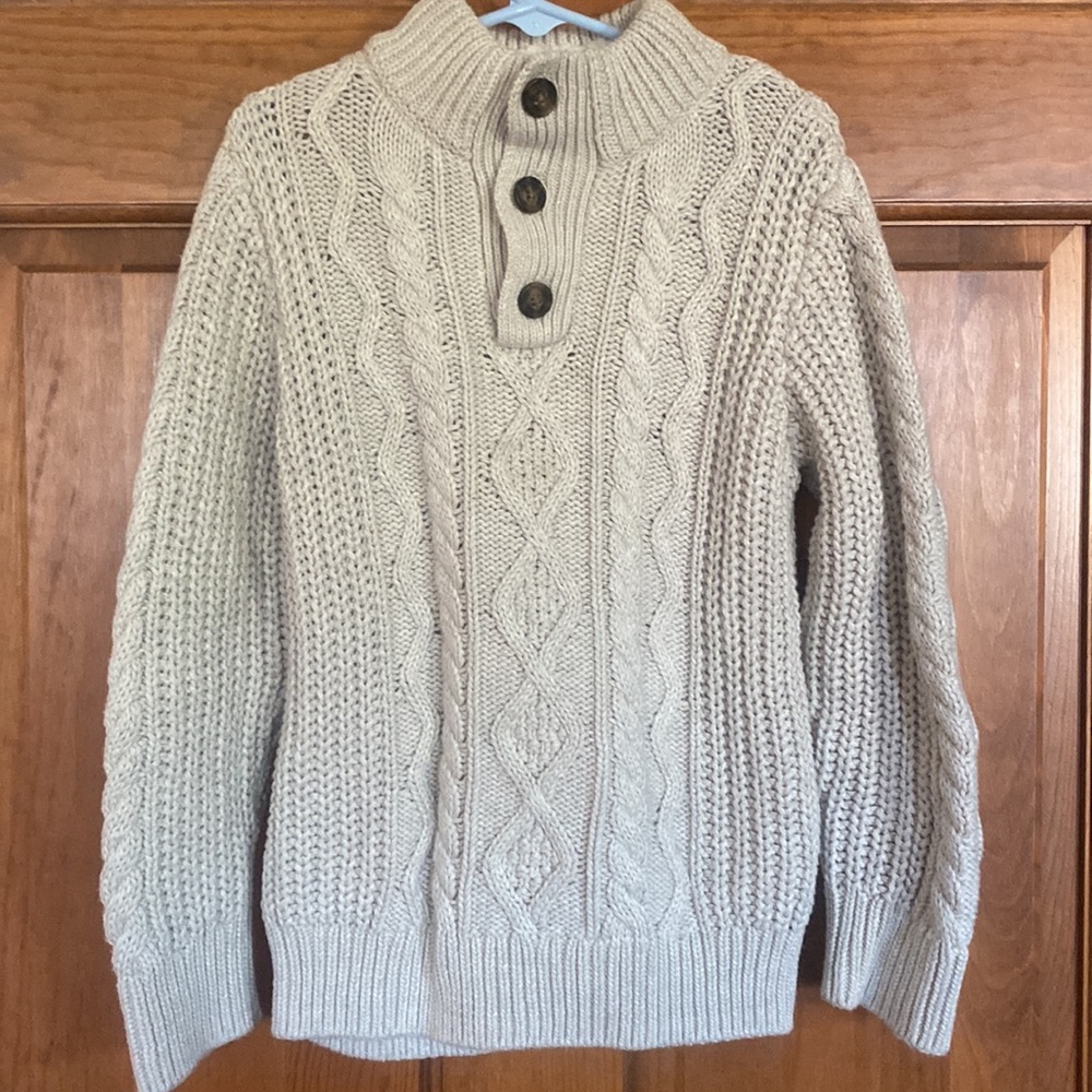 GAP 5t ivory cable sweater with fuzzy collar